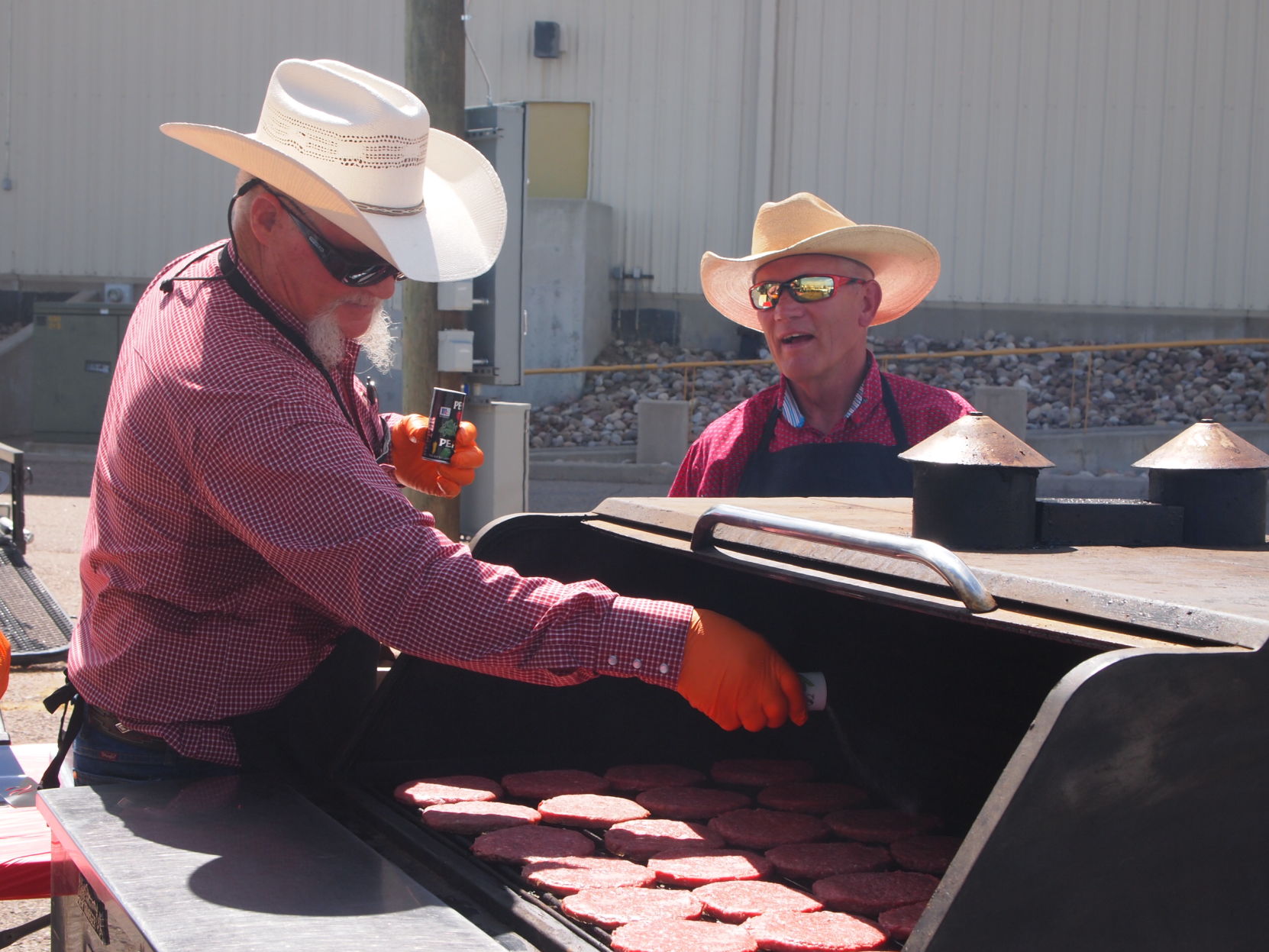 Beef burgers being grilled up for the governor